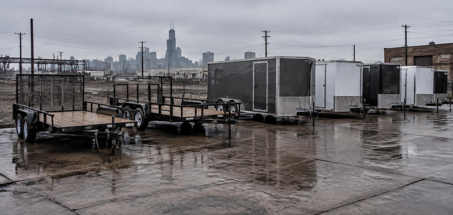 Trailers parked on a Kalona rental yard